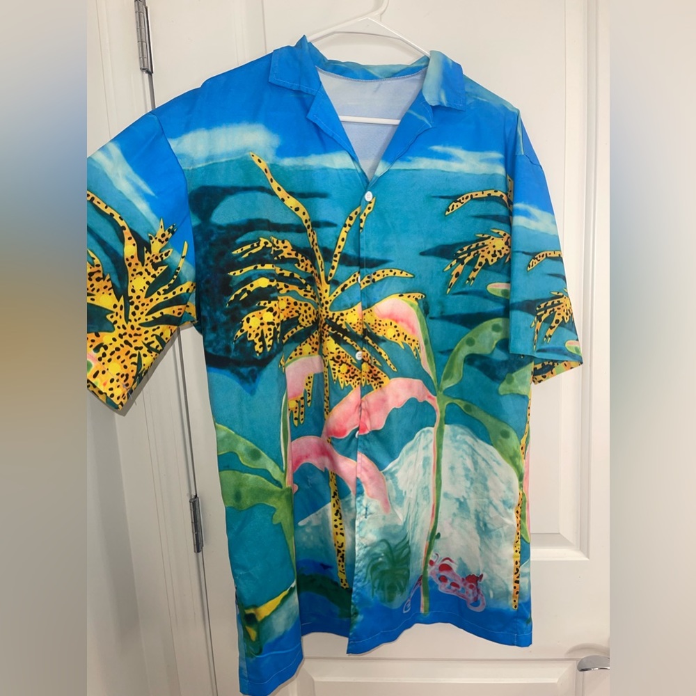 Tropical Print Button Down Shirt